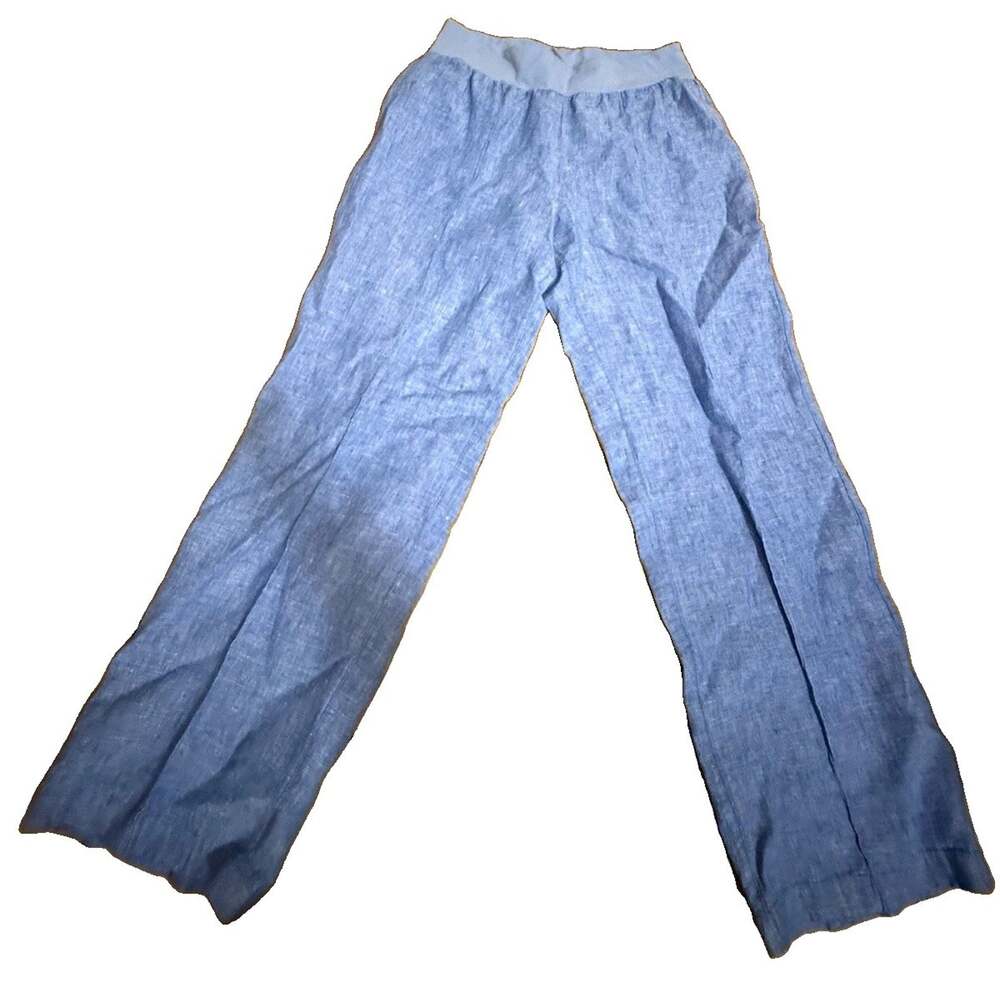 COLDWATER CREEK Women’s Blue Linen Pull-On Pants Elastic Waist Straight Leg 10